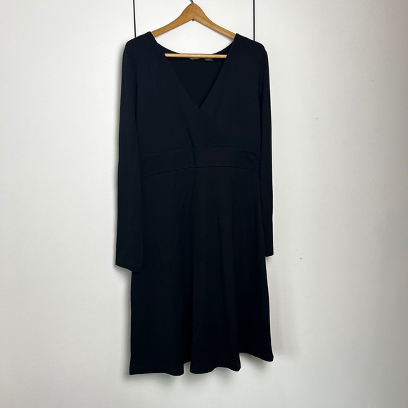 Eddie Bauer Dresses & Skirts - Eddie Bauer Black Long Sleeve V Neck Faux Wrap Style Midi Dress Women's Size L